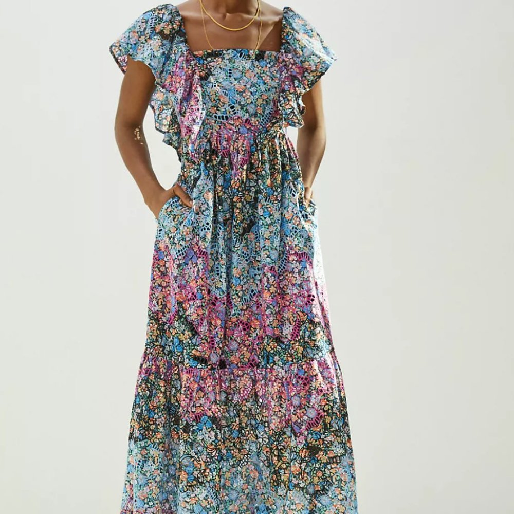 Anthropologie Clementina Eyelet Maxi Dress